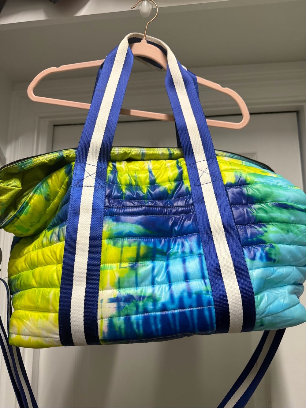 THINK ROYLN Quilted Tie-Dye Tote in Blue, Yellow & Green